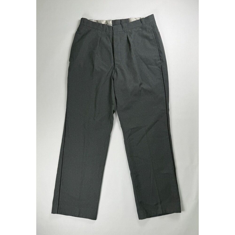 Vintage Military Wool Pants Grey Wide Leg Button Fly Black Piping Size 76-42